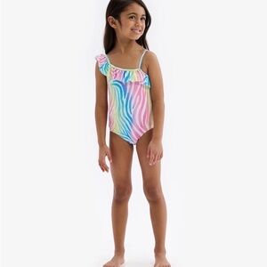 Hatley One Shoulder Ruffle Swimsuit (Rainbow Zebra) size 2T